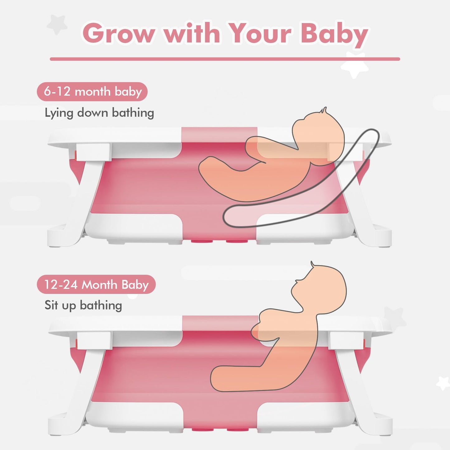 Collapsible Baby Bathtub,Baby Bath Tub with Soft Cushion & Thermometer,Baby Bathtub Newborn to Toddler 0-36 Months,Portable Travel Baby Tub
