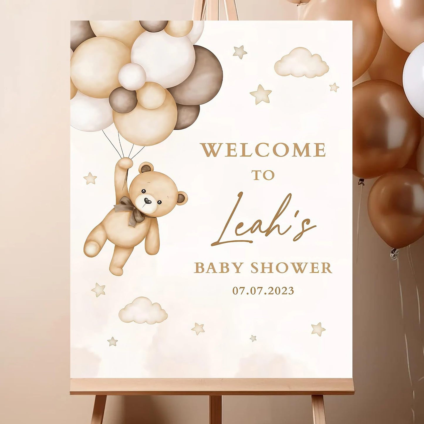 Personalized We Can Bearly Wait Baby Shower Welcome Sign, Welcome to Baby Shower Sign - Teddy Bear & Balloon Theme Décor #5