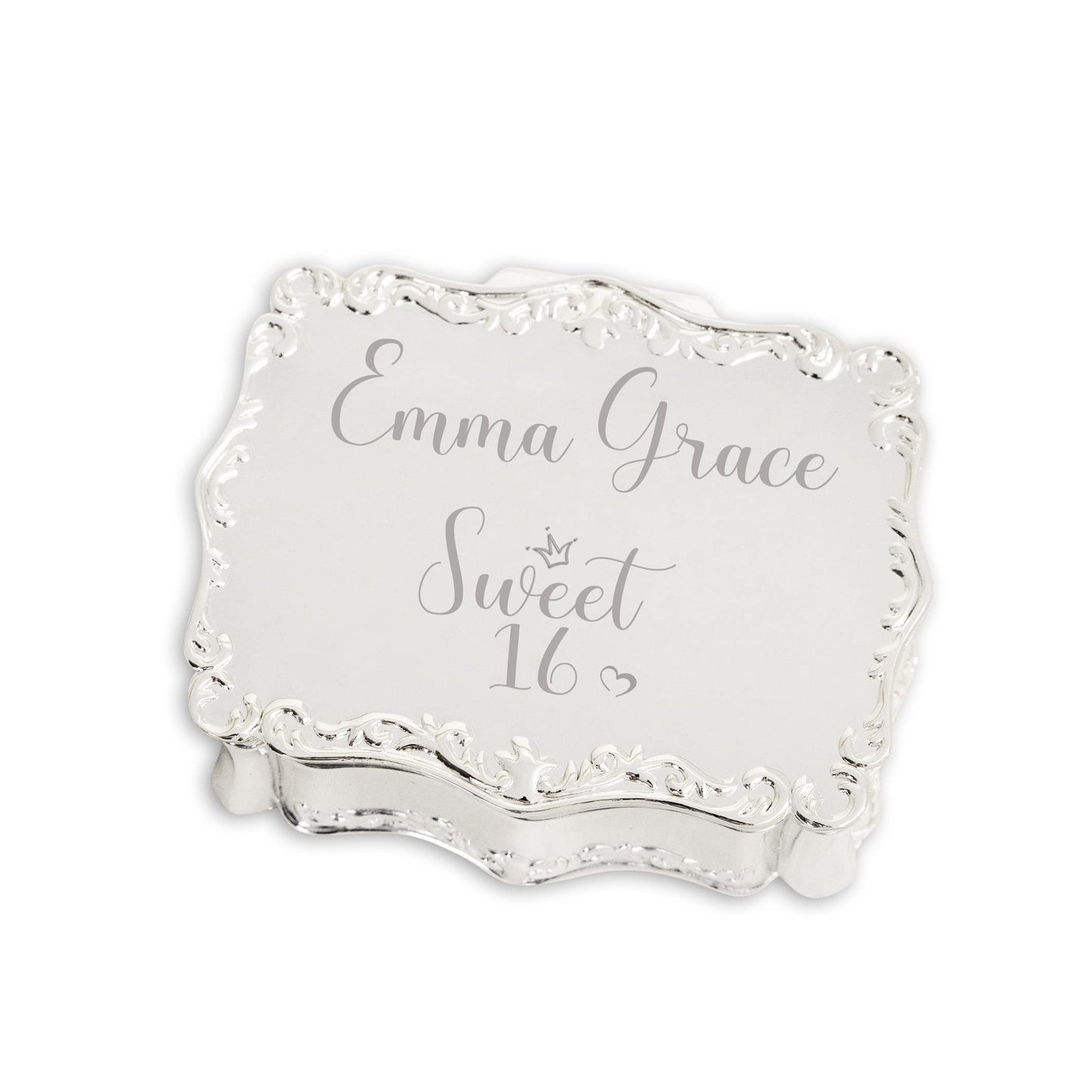 Cherished Moments Personalized Small Rectangle-Shaped Jewelry Keepsake Box with Custom Engraved Name or Initials, Silver Toned