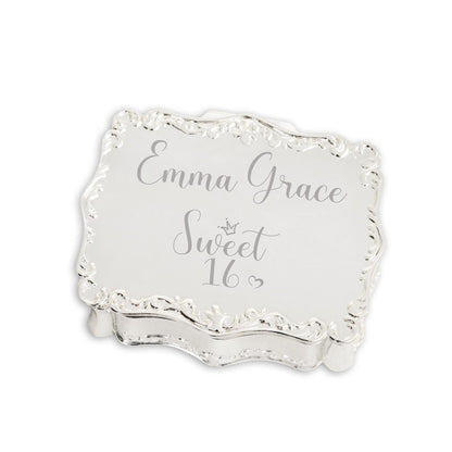 Cherished Moments Personalized Small Rectangle-Shaped Jewelry Keepsake Box with Custom Engraved Name or Initials, Silver Toned