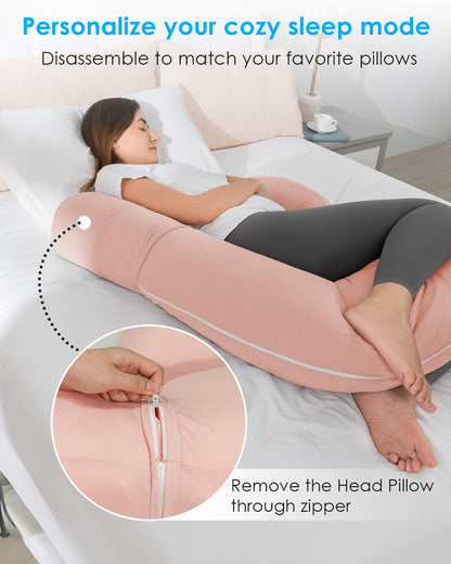 QUEEN ROSE Cooling Pregnancy Pillows,E Shaped Full Body Pillow for Sleeping, with Pregnancy Wedge Pillow for Belly Support, 60 Inch Maternity Pillow for Side Sleeper, Cooling Rayon Cover, Purple