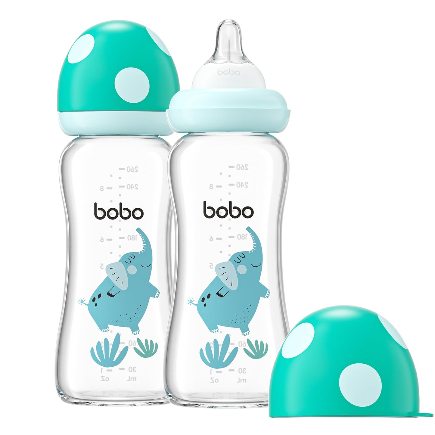 YOHKOH Natural Glass Baby Bottle with Natural Response Nipple, Newborn Anti-Colic Baby Bottles, Wide Neck Mushroom Cap Baby Bottle, Clear (8.8ounce (Pack of 4), Multicolour1)