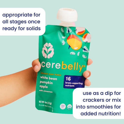Cerebelly Organic Baby Food Pouches Variety Pack – Organic Veggie Purees for Toddlers | No Added Sugar, Fiber, Non-GMO | Blended Toddler Pouches | 4 Ounce BPA-Free Pouch | 4 Flavors | 8 Count