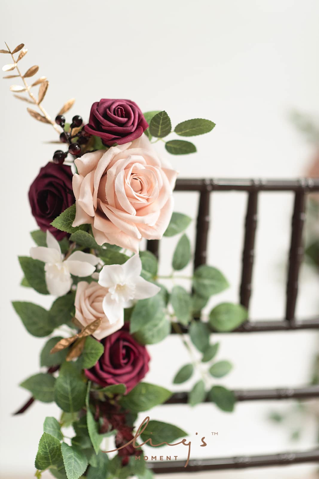 Ling's Moment 10pcs Wedding Chair Decorations Aisle Floral Swag Artificial Pew Flowers Hanging Garland Pink Blush & Cream For Ceremony Reception Church Rose Floral Faux Arrangement Party Outdoor Decor