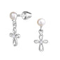Cherished Moments Children's Sterling Silver Cultured Pearl or CZ, Dangling Cross Earrings with Screw Backs for Baptism, Christening, First Communion Gift for Babies, Kids, Toddlers, and Little Girls