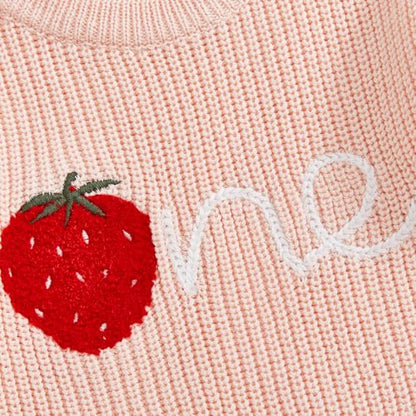 Baby Girl First Birthday Outfit One Year Old Strawberry Embroidery Knit Sweater Romper Warm Fall Winter Clothes