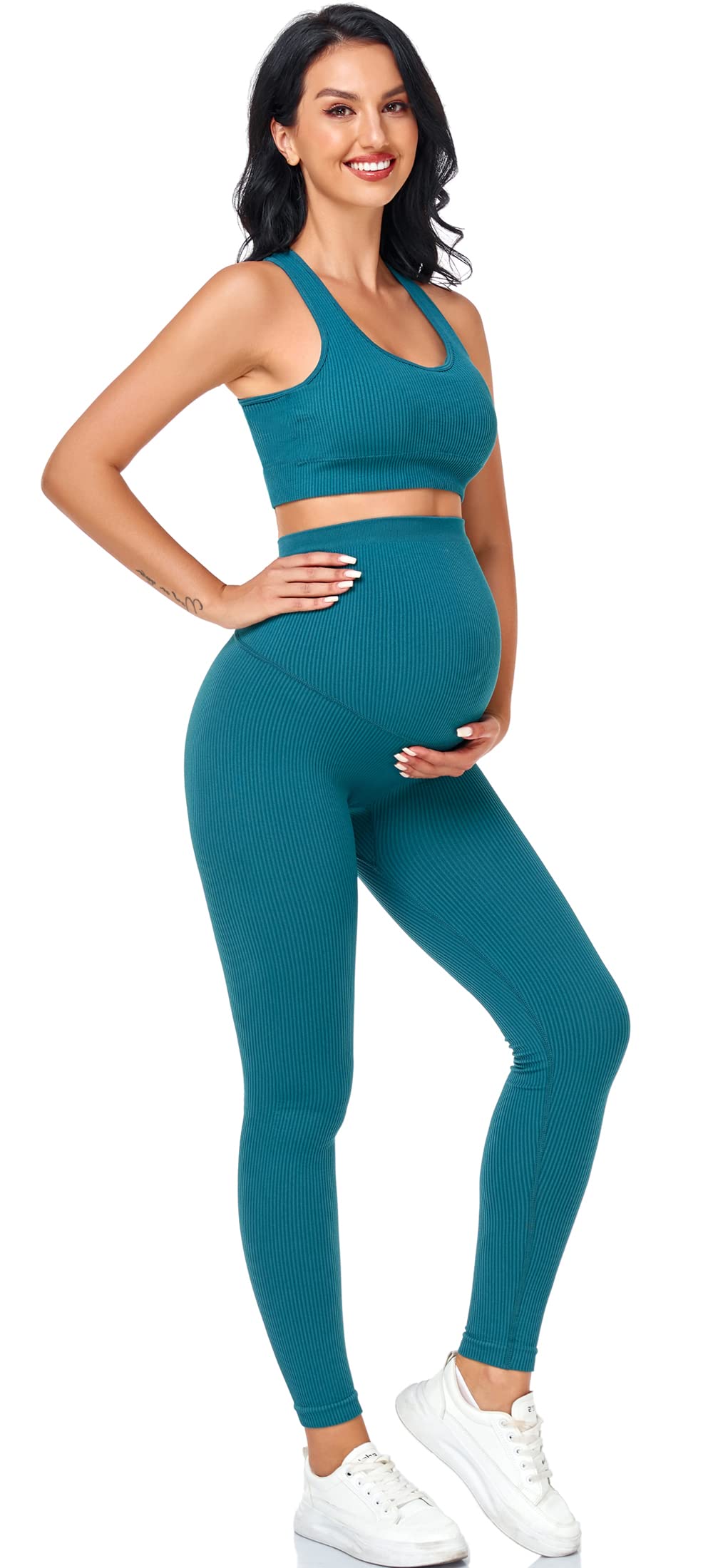 Women's Maternity 2 Piece Outfit Set - Bra & Shorts for Pregnancy - Yoga workout Lounge Wear Sets