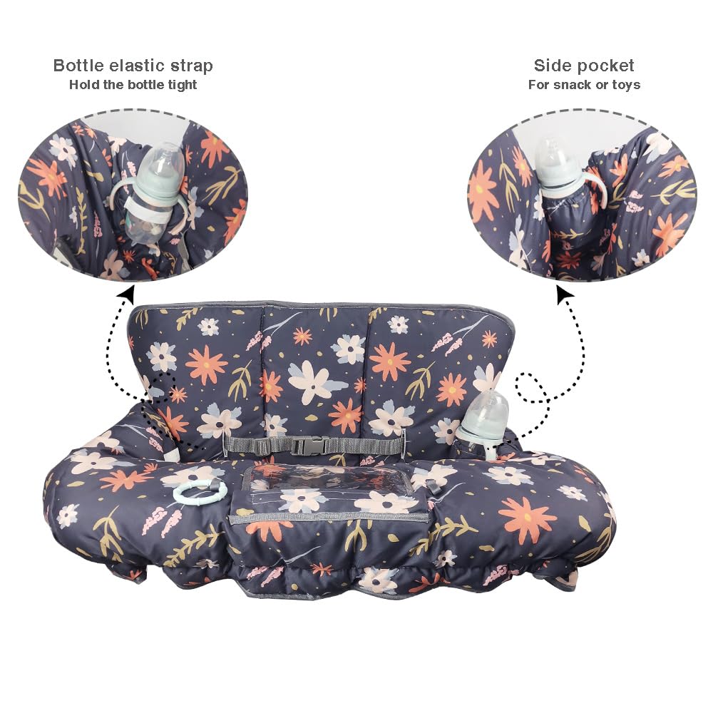 Shopping Cart Cover for Baby/Toddler 2-in-1 High Chair Cover, Easy Attach & Remove, with Cellphone Holder, Pink Strip Star
