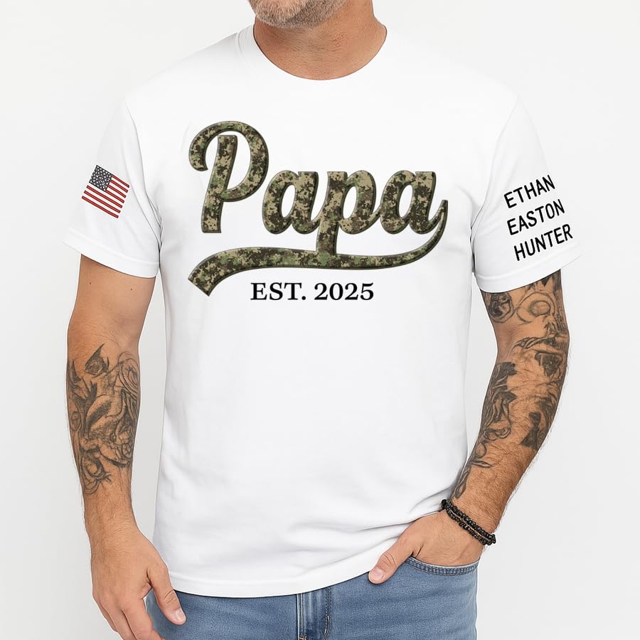Personalized Fathers Day T-Shirt, Custom Grandpa Grandkids Name Shirt, Papa Shirts, Dad Gifts for Fathers Day and Christmas
