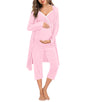 SWOMOG Maternity Nursing Robe Set 3 Piece Breastfeeding Pajamas 3 in 1 Labor Delivery Sleevless Tops&Long Pants Pregnancy Pjs
