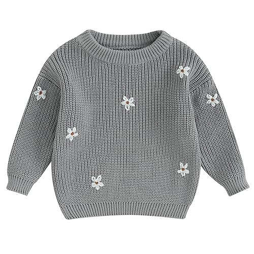 Mubineo Baby Girl Winter Clothes Cute Flower Sweater Crewneck Pullover Long Sleeve Knit Newborn Infant Sweaters
