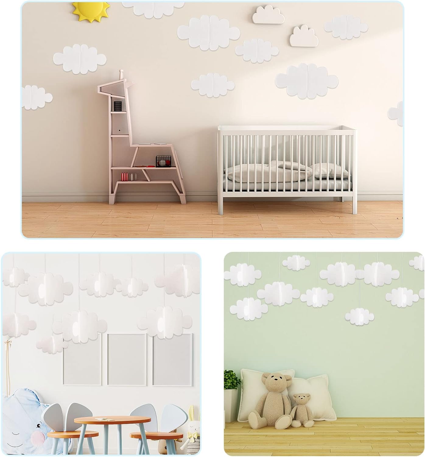 16 Pcs 3D Cloud Decorations Hanging Clouds for Ceiling Artificial Clouds Props Fake Cloud Ornaments Wall Decor Clouds Imitation Decorations Baby Shower Ceiling Party Nursery Children Room Art Wedding