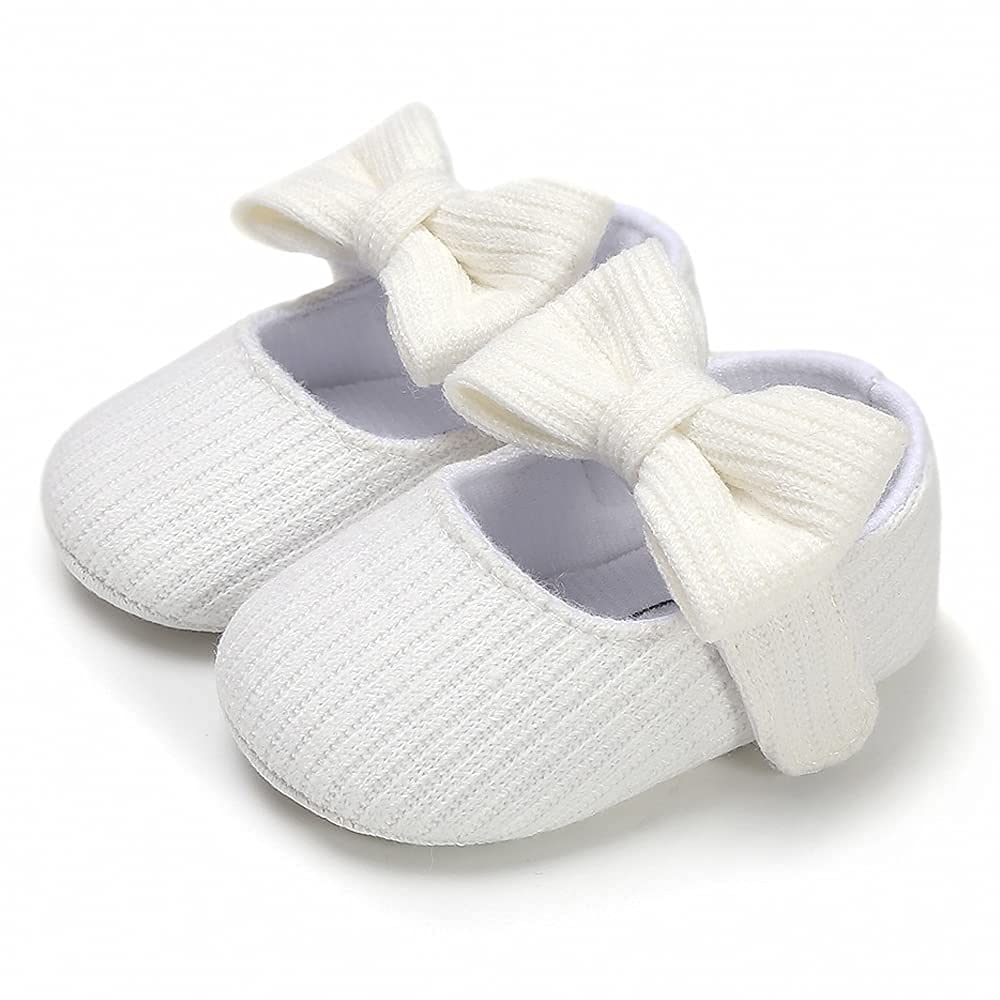 Baby Girls Mary Jane Flats with Bowknot Flowers Soft Newborn Infant First Walkers Crib Shoes Wedding Party Christmas Dress Shoes