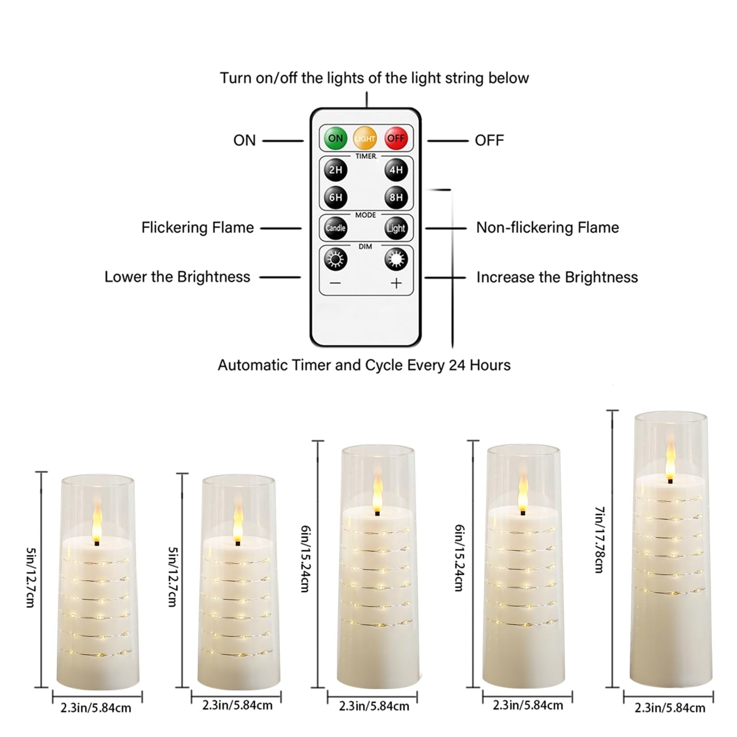 Flameless Candles with Embedded Star String - Flow Flicker Battery LED Candles, Realistic Flame,White Set of 5 | Holiday Decoration, Wedding, Party Adding to The Family Atmosphere
