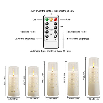 Flameless Candles with Embedded Star String - Flow Flicker Battery LED Candles, Realistic Flame,White Set of 5 | Holiday Decoration, Wedding, Party Adding to The Family Atmosphere