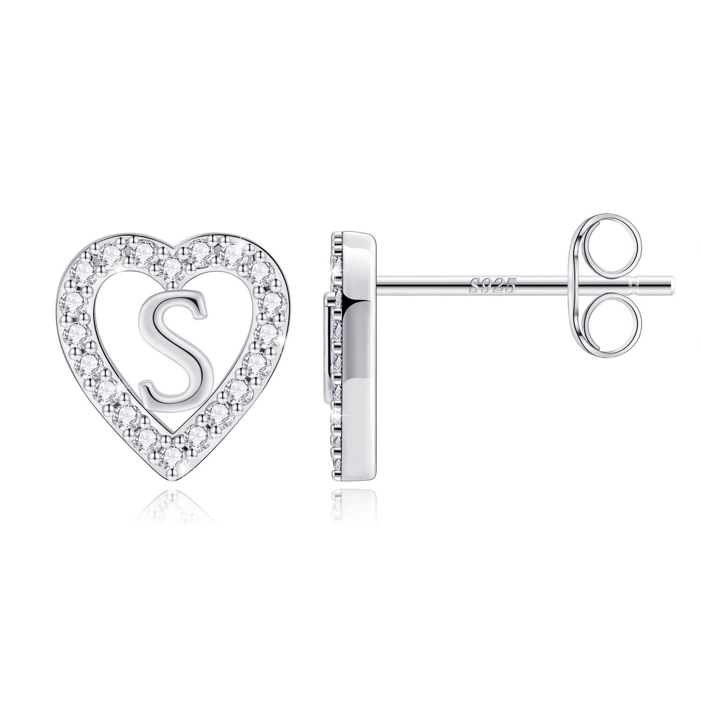 Anoup Heart Initial Stud Earrings - Gifts for Girls, Sterling Silver Post 14K Gold Plated All Over Hypoallergenic | CZ Simulated Diamond Stud Earrings | Birthday Gifts for Kids Toddlers Daughter