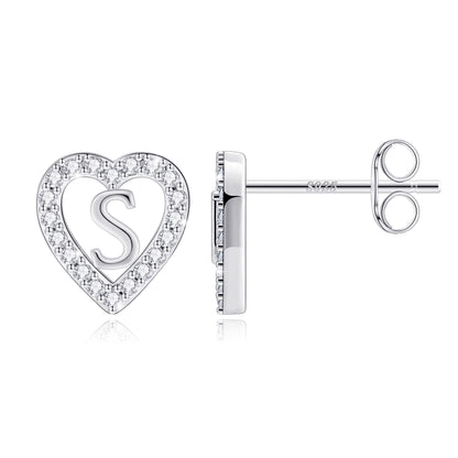 Anoup Heart Initial Stud Earrings - Gifts for Girls, Sterling Silver Post 14K Gold Plated All Over Hypoallergenic | CZ Simulated Diamond Stud Earrings | Birthday Gifts for Kids Toddlers Daughter