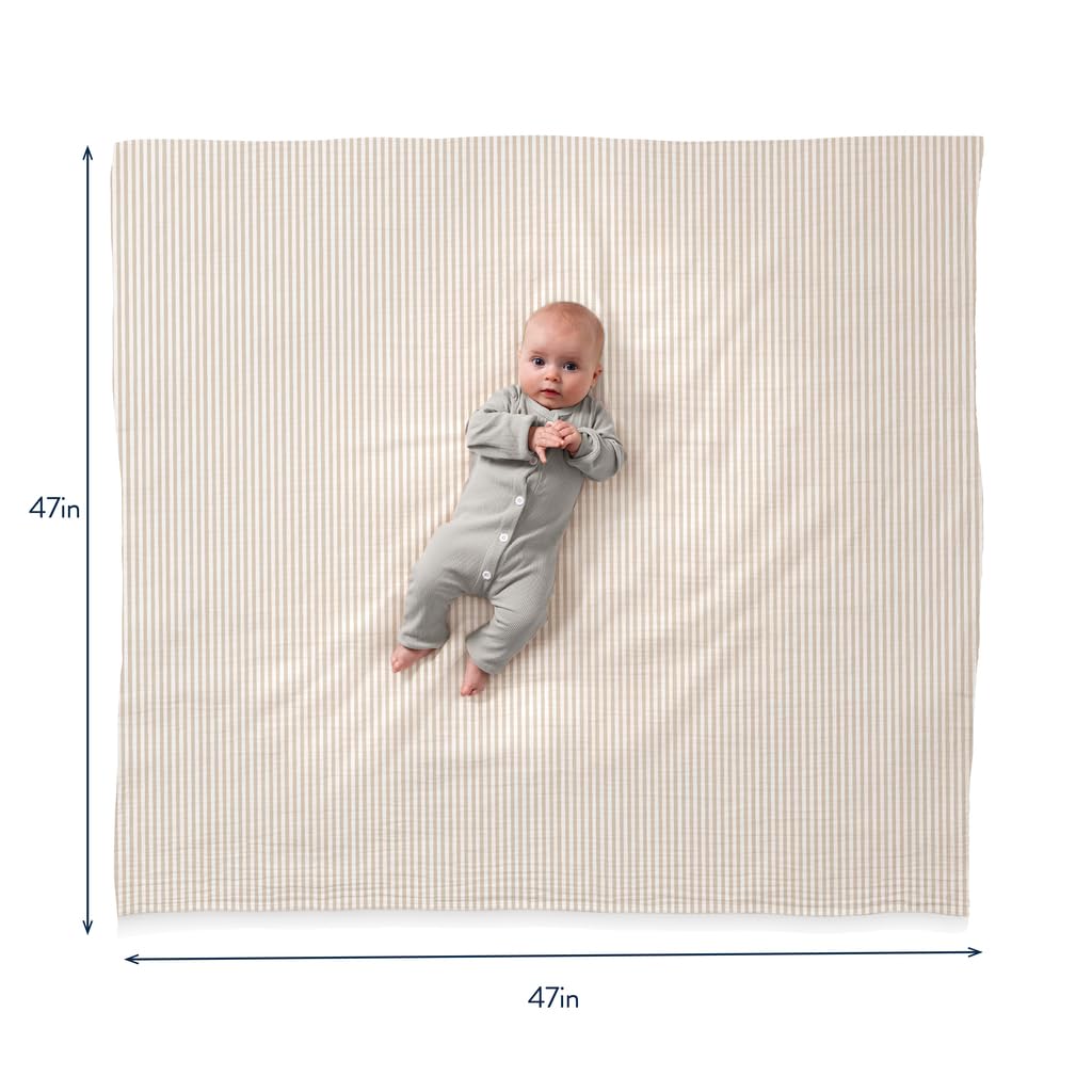 Itzy Ritzy Breastfeeding Boss Multi-Use Cover – A Nursing Cover, Swaddle, Car Seat Cover, Tummy Time Mat & Burp Cloth All in One – Made of Soft Muslin Fabric & Measures 47” x 47” (Taupe Stripe)