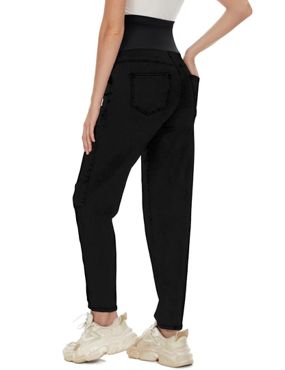 POSHGLAM Women's Maternity Jeans Over Belly Comfy Stretch Boyfriend Jeans Loose Pregnancy Pants, S-XXL