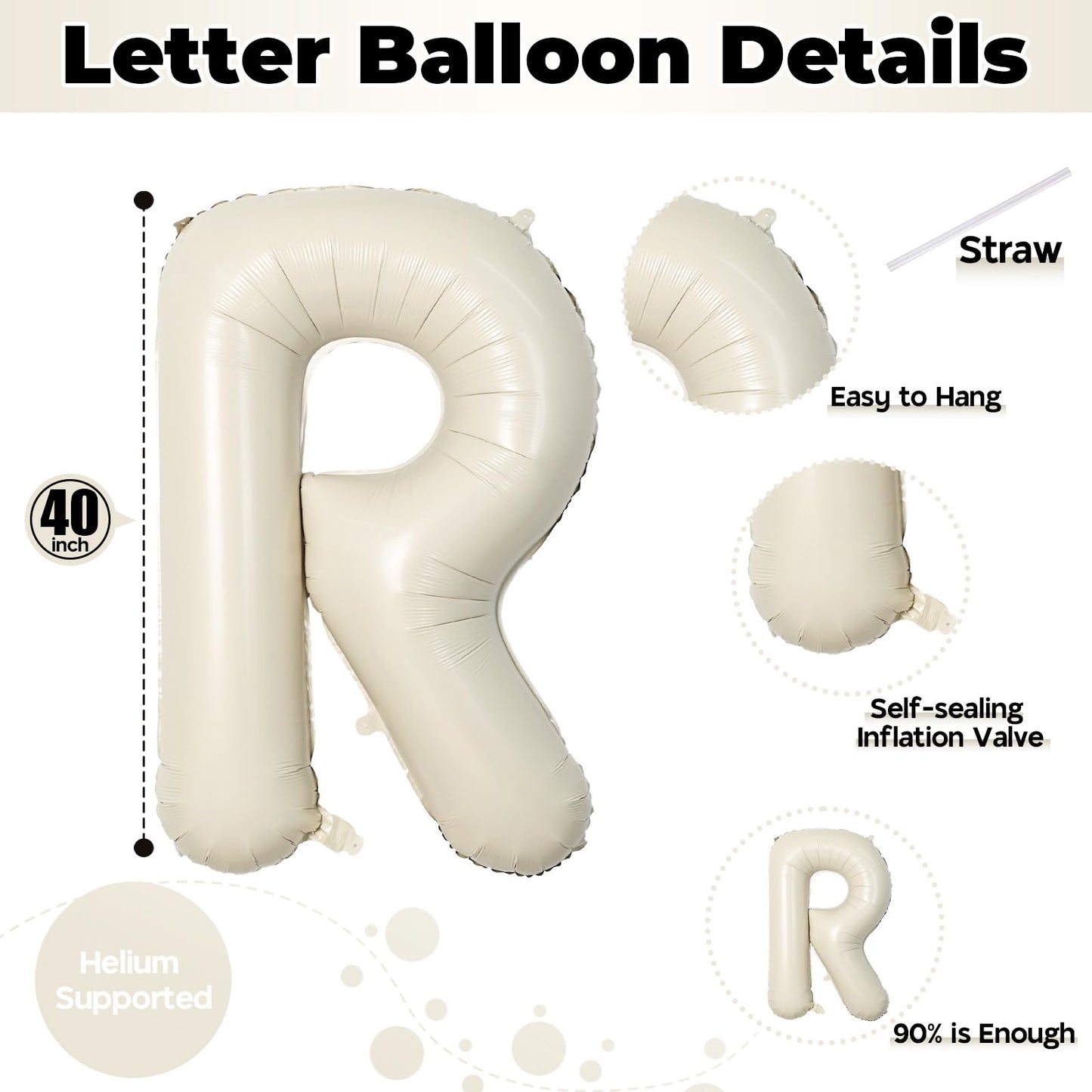40 Inch Beige OH BABY Balloon for Baby Shower, Large Cream White Oh Baby Balloons Letters with Ribbon, Neutral Ivory Alphabet Oh Baby Balloon Banner Sign for Gender Reveal Backdrop Party Decorations