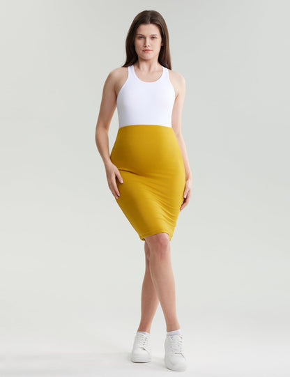 POSHDIVAH Women's Maternity Skirt Over The Belly Midi High Waisted Solid Stretchy Pregnancy Pencil Skirt