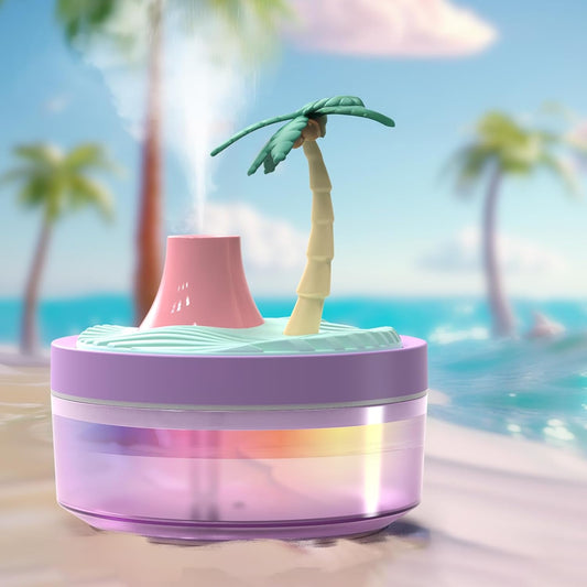 Landscape Night Light Humidifier with 2 Mist Modes, 320mL Large Tank Whisper-Quiet for Baby/Nursery/Office, Portable Mini Air Moisturizer (Coconut tree)