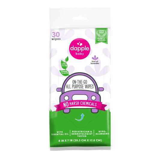 All Purpose Wipes by Dapple Baby, Hypoallergenic & Powered by Plants Cleaning Wipes, Hint of Lavender, 30 Count (Pack of 2)