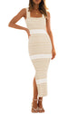 MEROKEETY Women's 2025 Summer Spring Bodycon Midi Dress Vacation Sleeveless Ribbed Knit Striped Party Sweater Dresses