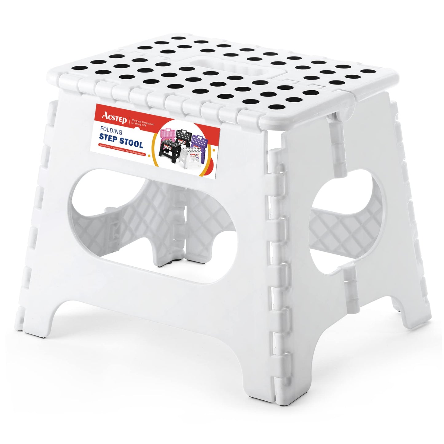 ACSTEP Folding Step Stool 9'' Tall Kids Step Stool Holds Up to 300 lb Plastic Foldable Step Stools for Kids Non-Slip Surface with Carry Handle Collapsible Stool for Home, Outdoor and Indoor(Black)