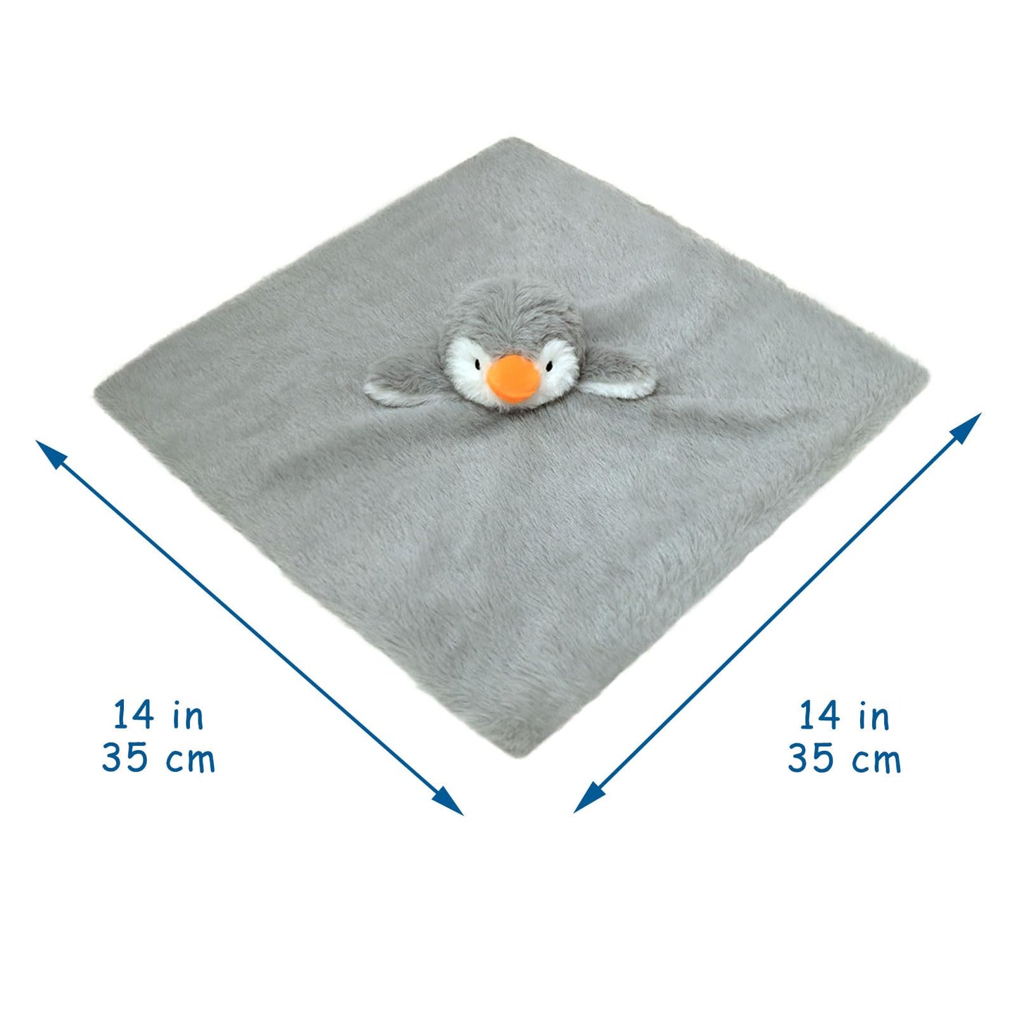 Baby Gray Penguin Soft Stuffed Animal Security Blanket, Plush Penguin Character Lovey Blanket, Baby Shower/Nursery Gift, Newborn Infant Toddler Snuggle Blankie for Girls Boys, 14 Inches
