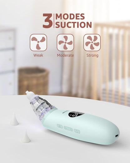 GROWNSY Nasal Aspirator for Baby | Baby Nose Sucker | Electric Nose Suction for Toddler, Ergonomic Booger Sucker with 3 Silicone Tips, Music & Light Soothing Function(White)