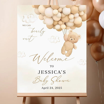 Personalized We Can Bearly Wait Baby Shower Welcome Sign, Welcome to Baby Shower Sign - Teddy Bear & Balloon Theme Décor #5