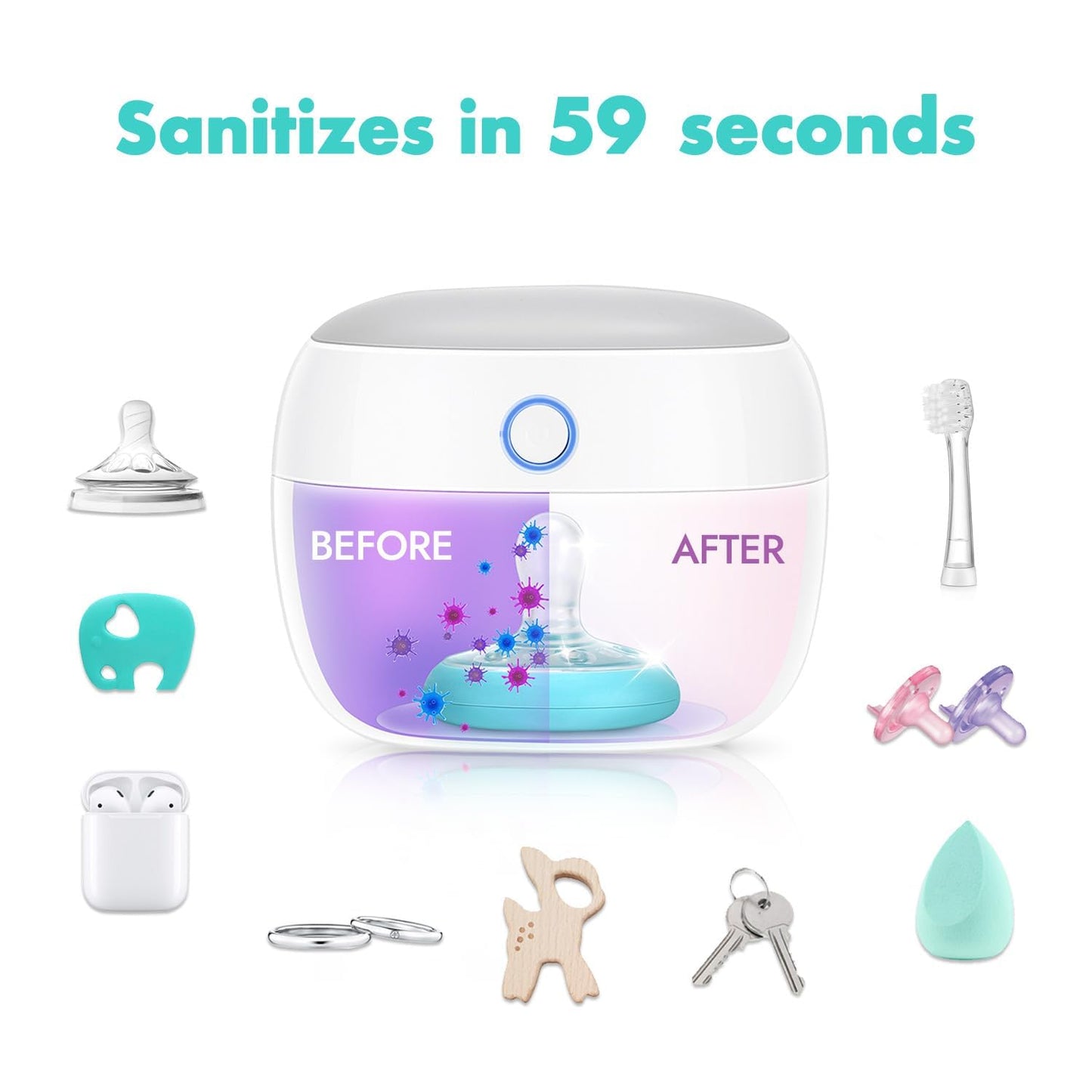 Papablic Portable Pacifier Sanitizer, UV Light Sanitizer Case for Pacifier, USB Rechargeable Mini Pacifier Sanitizer Box, 99.9% Cleaned in 59 Seconds