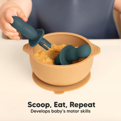 KeaBabies 4-Pack Silicone Baby Spoons and Forks Set - Baby Led Weaning Utensils 6-12 Months, Self Feeding Toddler Spoon & Fork for Training, Teething, Easy to Hold, BPA-Free Silicone (Roseate)