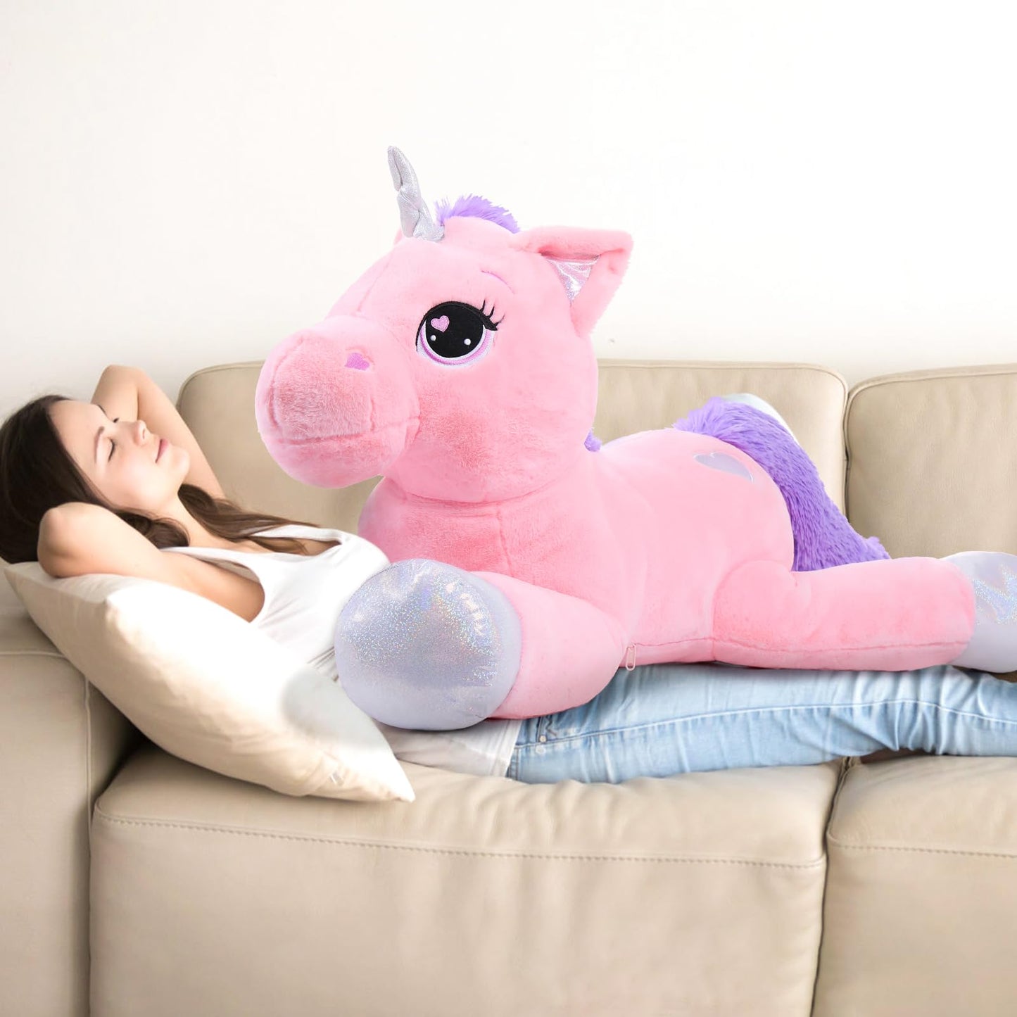 43" Giant Unicorn Stuffed Animal, Unicorn Plush Pillow Toys Big Plushy Fluffy, Gift for Girls Kids Boys Girlfriend, White & Purple