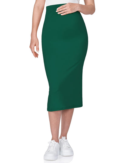 POSHDIVAH Women's Maternity Skirt Over The Belly Midi High Waisted Solid Stretchy Pregnancy Pencil Skirt