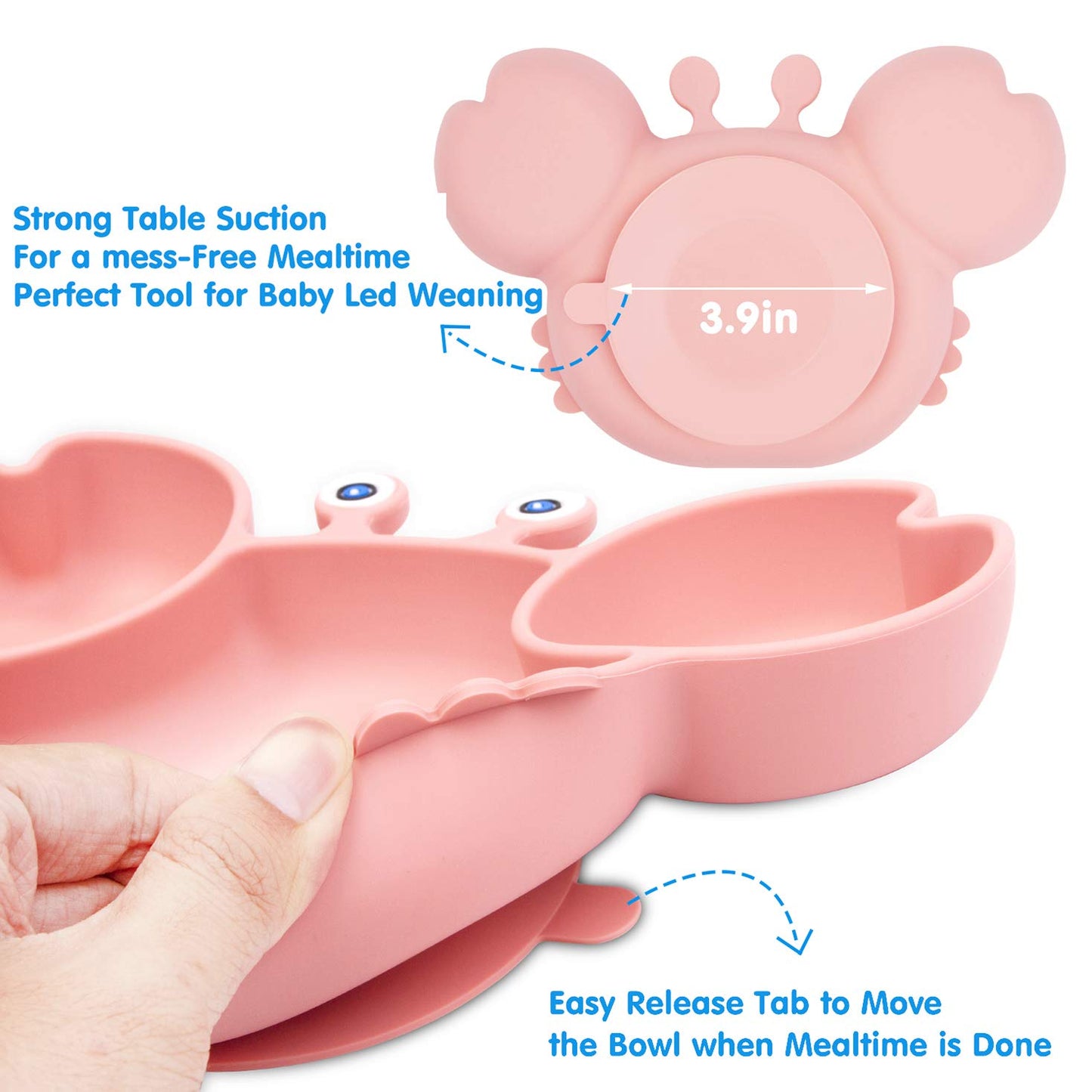 Silicone Suction Plate for Toddlers - Self Feeding Training Divided Plate Dish and Bowl for Baby and Toddler, Fits for Most Highchairs Trays, BPA Free Microwave Dishwasher Safe