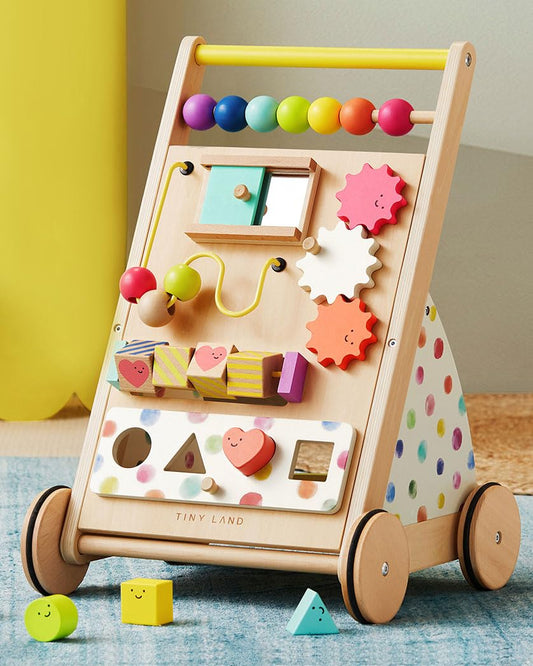 Tiny Land Wooden Baby Walker, Baby Push Walker, Montessori Walker Toy, Adjustable Speed Baby Walker for Boys and Girls, Baby Activity Center, Push Toys for Kids Development