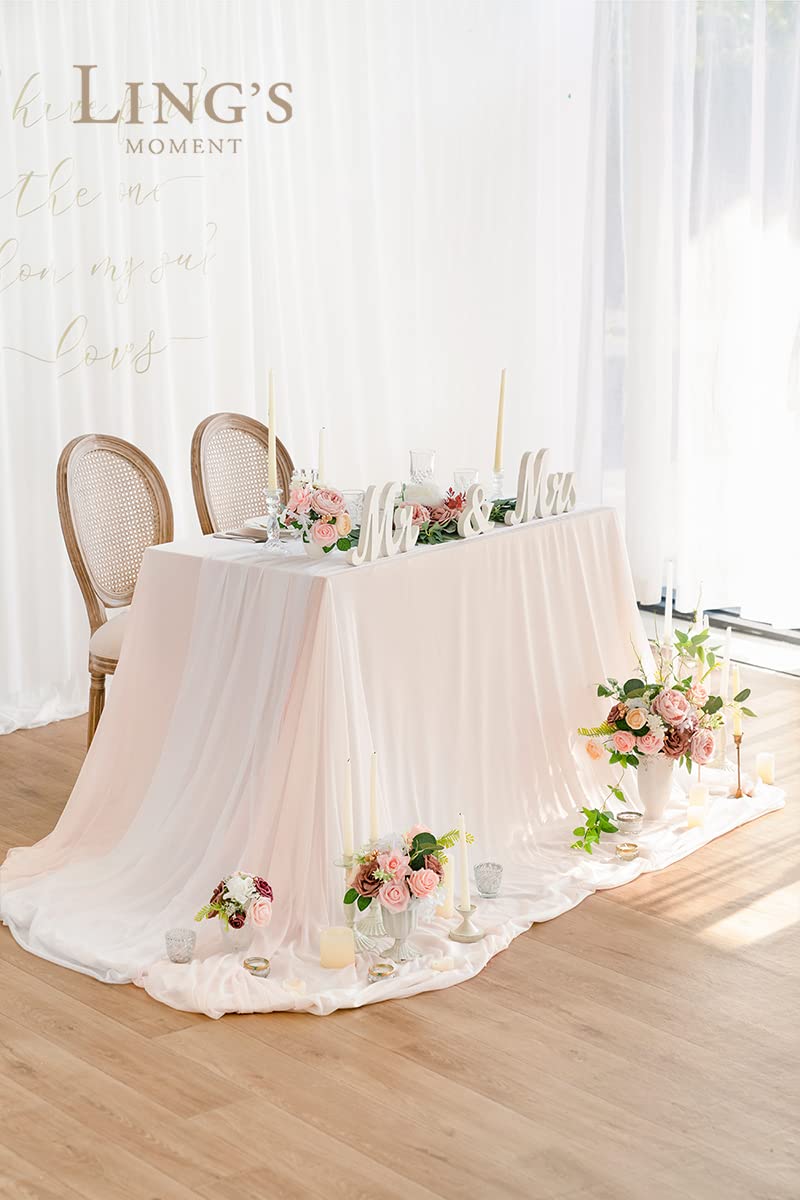 Ling's Moment Sheer Chiffon Table Cloth & Runner Set for 3x4ft Rectangle Table Decor in Dusty Rose & Blush for Wedding Reception and Parties