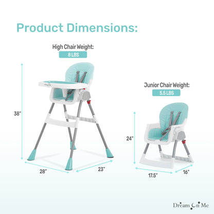 Dream On Me Portable 2-in-1 Tabletalk High Chair, Convertible Compact High Chair, Light Weight Portable Highchair, Grey