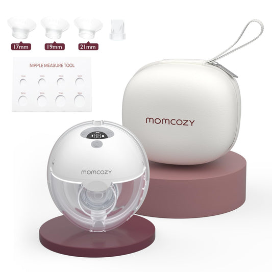 Momcozy M5 Hands-Free Wearable Breast Pump, Double-Sealed Flange for Baby-Like Comfort, 3 Modes & 9 Suction Levels, Portable Electric Pump – 24mm, 2-Pack Quill Gray