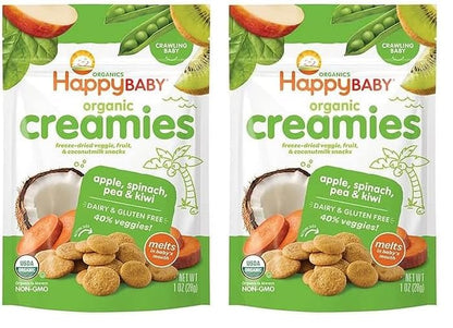 Happy Baby Organics Creamies Freeze-Dried Veggie & Fruit Snacks with Coconut Milk, Apple Spinach Pea & Kiwi