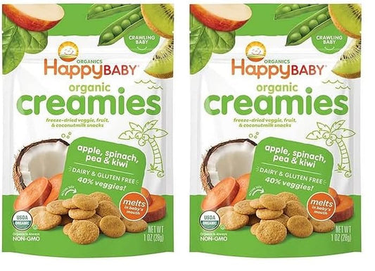 Happy Baby Organics Creamies Freeze-Dried Veggie & Fruit Snacks with Coconut Milk, Apple Spinach Pea & Kiwi
