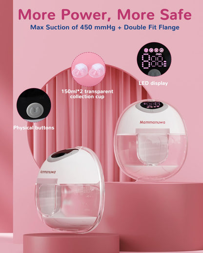 Electric Breast Pump - Lightweight, Portable, & Hands-Free with Baby Mouth Technology - BPA-Free, 4 Modes, 9 Levels - Elevate Your Breastfeeding Style with Mammanuwa S32 (White)