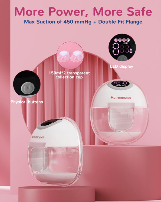 Electric Breast Pump - Lightweight, Portable, & Hands-Free with Baby Mouth Technology - BPA-Free, 4 Modes, 9 Levels - Elevate Your Breastfeeding Style with Mammanuwa S32 (White)