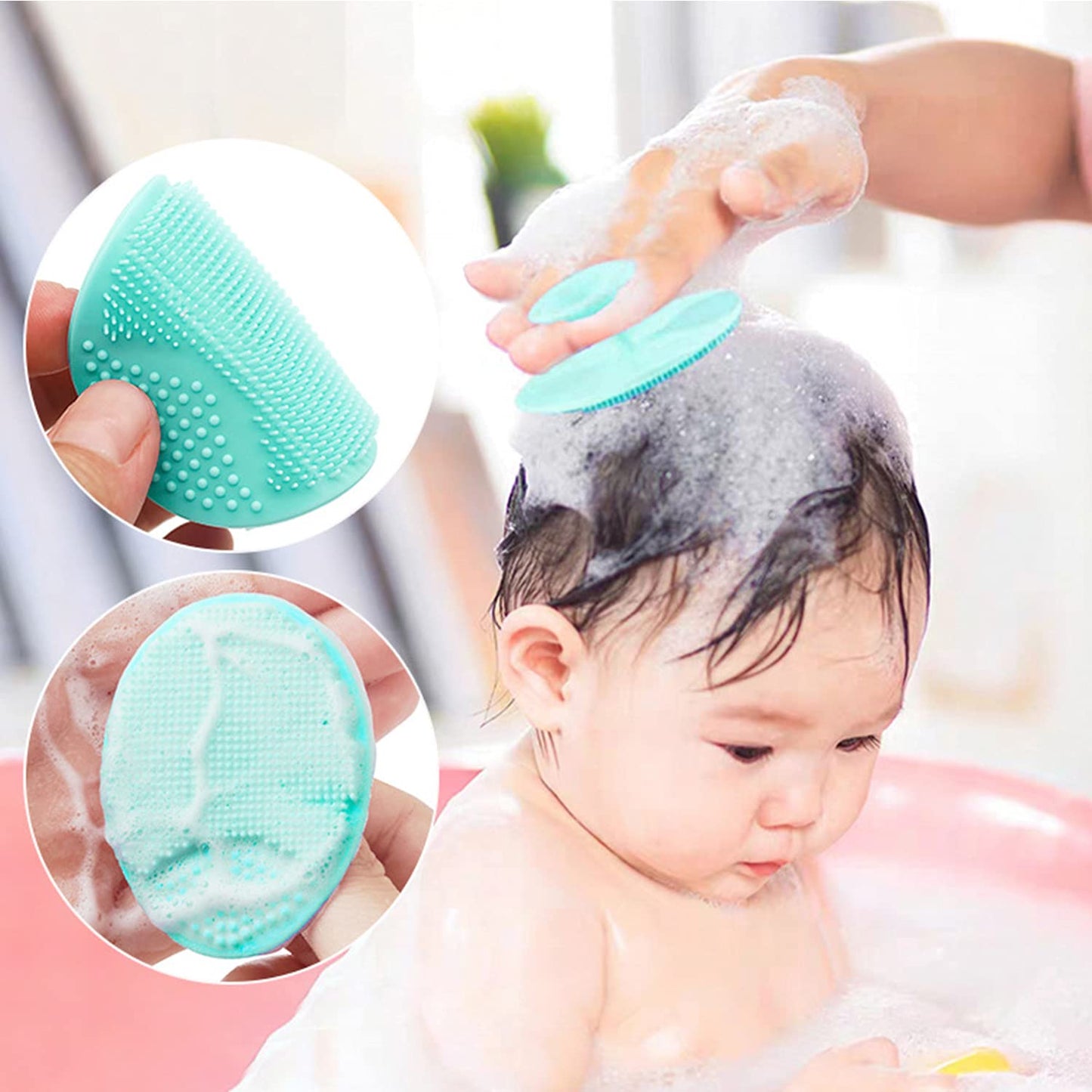 Baby Bath Brush, Baby Cradle Cap Brush, Silicone Massage Brush, Silicone Scrubbers Exfoliator Brush, Skin Scrubber Baby Essential for Dry Skin, Cradle Cap and Eczema (Small-4PCS)