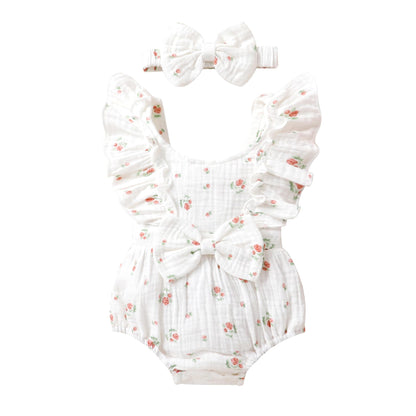 YOUNGER TREE Newborn Baby Girl Clothes Ruffle Sleeve Rompers Infant Backless Floral Jumpsuit Summer Outfits with Headband