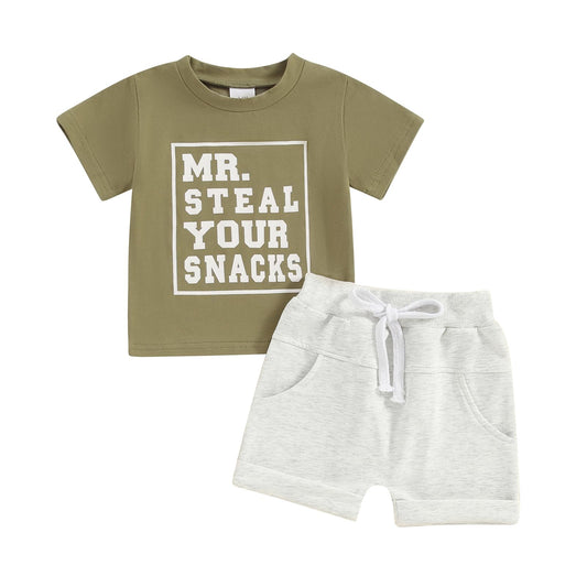 Toddler Baby Boy Summer Clothes Letter Print Short Sleeve Shirt Tops and Shorts Set Summer Outfit 2Pcs