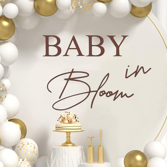 Baby in Bloom Decal Sign 21 x 30 inch Baby Shower Sign-Boy or Girl Shower Gender Reveal Birthday Balloon Arch,Pregnancy Wall Decoration(Brown)