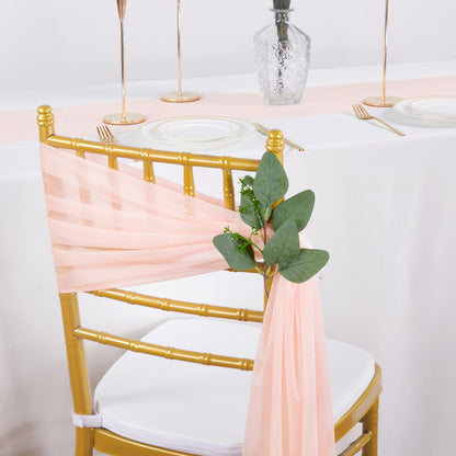 QueenDream Light Blue Sashes Chair Aisle Decorations: 24 Pack Baby Shower Chair Cover 8FT Long Tulle Draping Fabric Wedding Reception Church